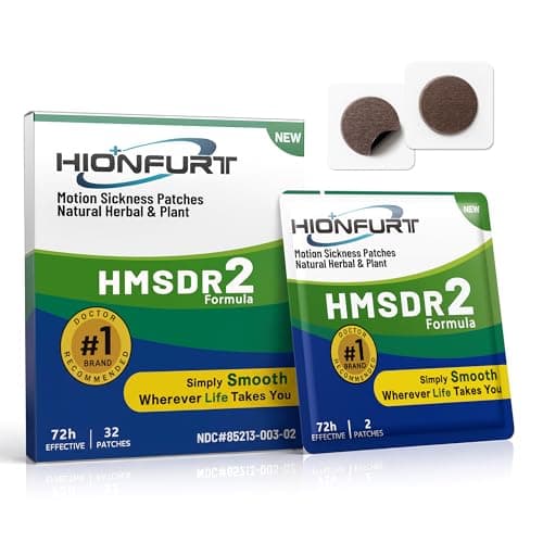 Hionfurt HMSDR2 32ct Motion Sickness Patches – Sea Sickness Patches for Cruise, Car, Airplane – Non-Drowsy, 72H Lasting