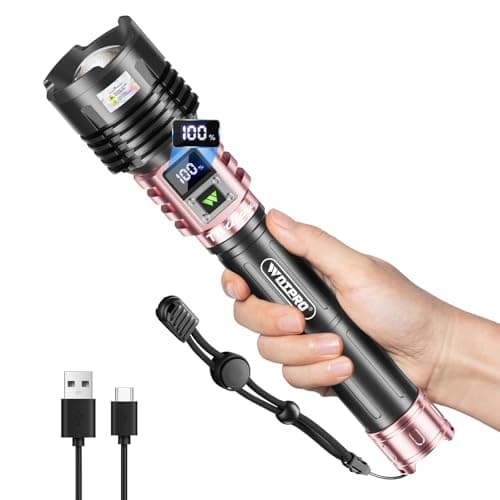 WdtPro Rechargeable LED Flashlights High Lumens, Super Bright 90000LM Rechargeable Flashlight with LCD Display, 5 Modes & Waterproof Powerful 10000mAh Handheld Flashlight for Camping Emergency Pink - Image 1