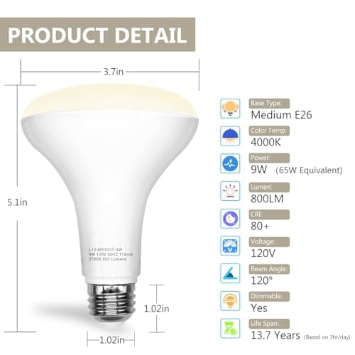 DAYBETTER 24Pack BR30 Led Bulb 65W Equivalent, Dimmable Flood Light Bulbs Indoor, E26 Base, 4000K Neutral White, 9W, 800 LM, Recessed Lighting Bulbs for Ceiling, Recessed Can, Living Room and Kitchen - Thumbnail 3