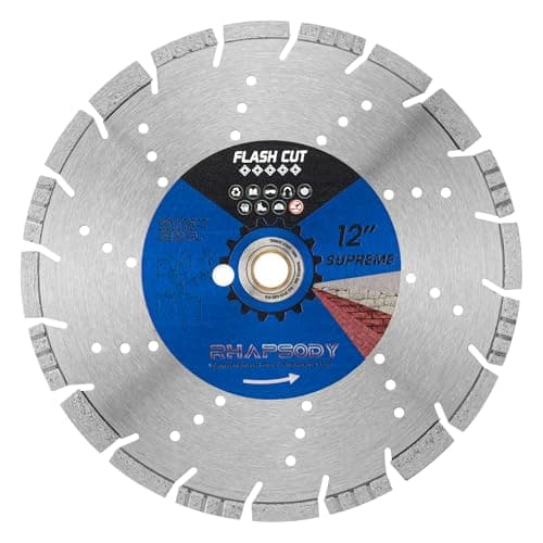 RHAPSODY 12 Inch Laser Welded Diamond Saw Blade, Segmented Supreme Diamond Blade All Purpose Dry/Wet Cutting Hard/Reinforced Concrete, Asphalt,Granite, Masonry, Brick, Block,1"-20mm Arbor