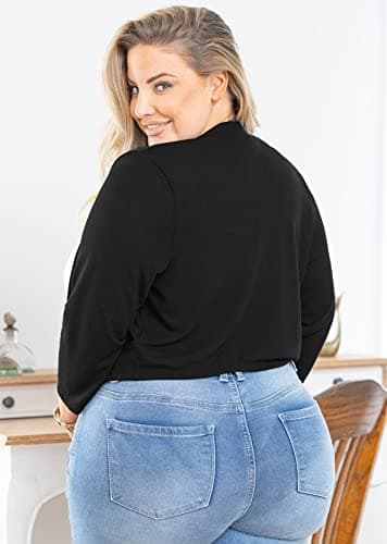 AusLook Plus Size Bolero Shrugs for Summer Dresses 3/4 Sleeve Black 4X Open Front Knit Lightweight Coat Cropped Tops Shawls and Wraps Cardigan Dressy Sweater Clothes - Thumbnail 2