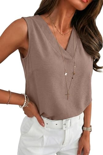 Summer Tops for Women Khaki Dressy V-Neck Lightweight Basic Neutral Breathable Shirts 2026 - Image 1