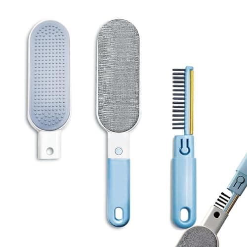 VrythosNex​​ ​4-in-1 Pet Hair Remover, Wool Hair Remover for Couch, Car, Furniture, Carpet Rake - Portable Dog Cat Fur Hair Removal Tool with Lint Brush, Fabric Shaver, Crevice Tool (Blue)