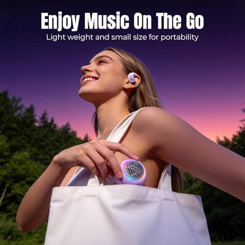 Xmenha 2 in 1 Small Mini Portable Bluetooth Speaker and Open Ear Over the Ear Buds Kids Earbuds Purple Air Bone Conduction Headphones Wireless Bluetooth for Outdoor Sports Kids - Thumbnail 5