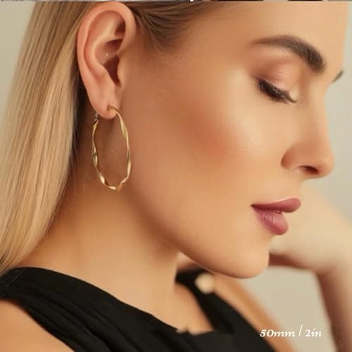 Gold Hoop Earrings for Women, Hypoallergenic Large Heart Hoops Earrings Set, Lightweight Small Big Women Loop Earrings Pack for Jewelry Gift 25mm/30mm/40mm/50mm - Thumbnail 4