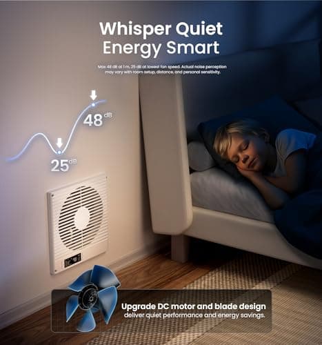 KOVIET 8" Room to Room Ventilation Fan with Remote, Quiet Reversible Through the Wall Air Transfer Fan, 10-Speed Smart Exhaust Vent, Temperature Control, ETL Certified for Bedroom, Kitchen, Laundry - Thumbnail 5