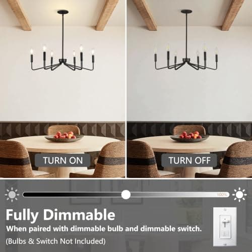 ACANER Black Chandelier for Dining Room, 6-Light Farmhouse Kitchen Light Fixtures Over Table, 26" Rustic Candle Chandelier for Bedroom, Foyer, Hall, Living Room, Entryway - Thumbnail 4