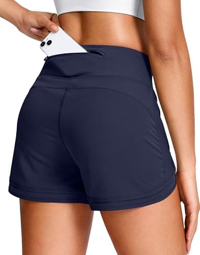 Soothfeel Women's Running Shorts High Waisted Quick-Dry 3 Inch Gym Workout Athletic Shorts for Women with Zipper Pocket(Navy Blue, M) - Image 1