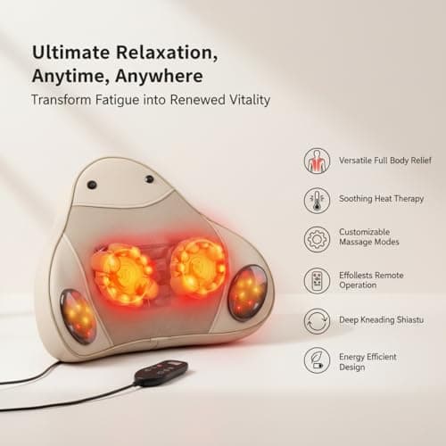 UieSian Asdys Back Massager with Heat, 4D Shiatsu Kneading Deep Tissue Electric Massager for Neck Shoulder Leg Back, Portable Rechargeable Cordless for Home Office Sofa Bed, for Men Women Mom Dad - Thumbnail 3