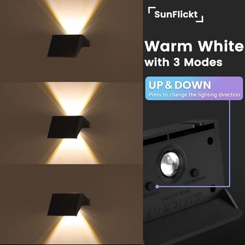 Solar Fence Lights Outdoor, 10 Pack Warm White Up and Down Solar Wall Lights, IP67 Waterproof LED Dusk to Dawn Solar Powered Fence Lights for Patio, Backyard, Deck, Garden, Yard, Outdoor Wall Decor - Thumbnail 2