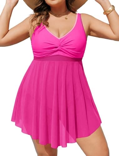 Hanna Nikole Plus Size Swimsuit Modest Mesh Flowy Bathing Suit 2026 1 Piece Tummy Control Swimwear for Women Beach Hot Pink 18 Plus - Image 1