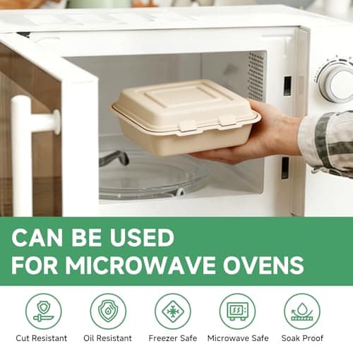 Clamshell Take Out Food Containers - 9x8 Inch Takeout Lunch Box Containers To Go Take Out Clamshell for Food, leftover containers with lids,Disposable Eco-Friendly Biodegradable, PFAS-Free (75) - Thumbnail 5