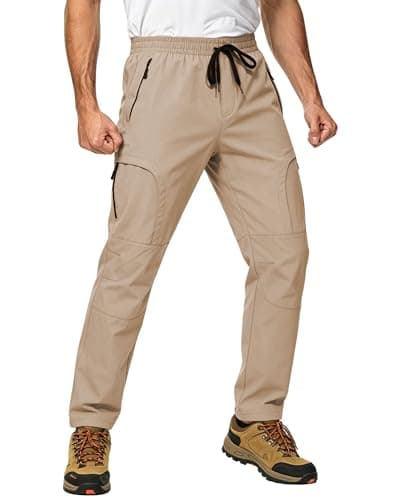 AGVNG Mens Cargo Pants 5 Pockets Waterproof Lightweight Quick Dry Work Tactical Hiking Pants UPF 50+ Elastic Waist Drawstring Cuff Golf Casual Athletic Workout Khaki M - Image 1
