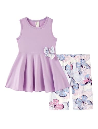 PATPAT Girls Clothes Purple Pink Butterfly Pleated Hem Design Sleeveless Dress Top and Allover Floral Print Short Set Girls Size 10 clothes - Image 1