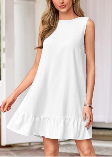 KIRUNDO Women's Casual Summer Dresses 2026 Spring Sleeveless Shift Tank Mini Dress Flowy Ruffle Hem Beach Vacation Sundress(White, XX-Large) - Thumbnail 4