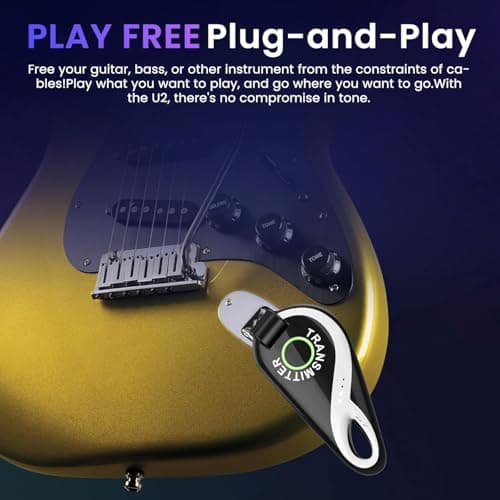 SolWoods Wireless Guitar System 2.4 GHz, Professional Starter Rechargeable Audio Wireless Guitar Transmitter Receiver for Guitar, Bass, Electronic Instruments (H1) - Thumbnail 2