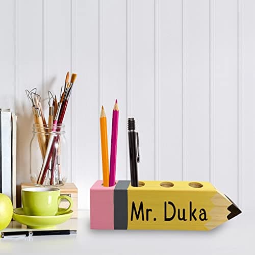 AMINORD Teacher Gifts - Teacher Name Pencil Holder - Teacher Christmas Gift for Women Men Desk Sign Classroom School Office Decor - Thumbnail 6