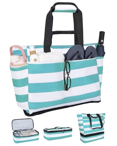 NBERMOTION Beach Bag with Detachable Cooler, 62L Large Beach Bags Waterproof Sandproof for Women, Travel Tote Bag for Family, Gym（Light Green - Image 1