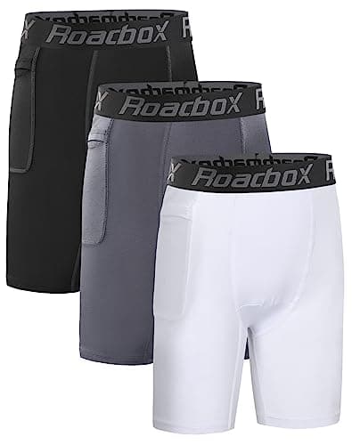 Roadbox Youth Boys Compression Shorts - Performance Athletic Base Layers Workout Running Shorts for Boys, Kids Compression Underwear with Side Pockets - Image 1