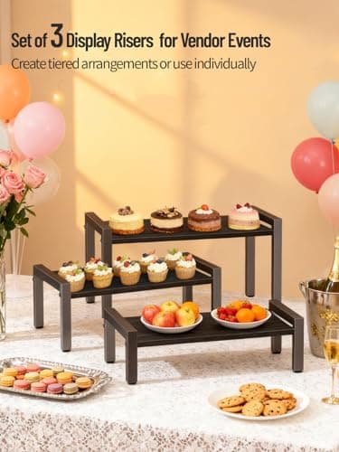 LAIDUOLEOE Wood Risers Display Stands, 3 Tier Stepped Display Shelf for Perfume Collectibles, Buffet Risers Tiered Tray Stand & Serving Tray for Food Desserts Vendor Events Party Decor - Thumbnail 2