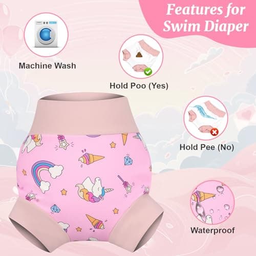 MOEMOE BABY Toddler Swimsuit Boys Girls Rash Guard Swim Diapers Set Kids Bathing Suit 2 Pieces Quick Dry UPF 50+ 3 Years Pink - Thumbnail 3