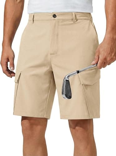 Runcati Mens 9" Golf Shorts Quick Dry Stretch Lightweight Elastic Waist Work Hiking Summer Dress Shorts with 4 Pockets Khaki - Image 1