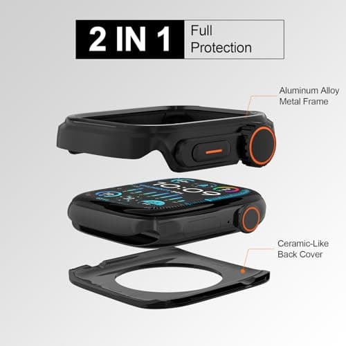 SDOCEBF 2 in 1 Metal Alloy Case for Apple Watch Series 11/10 46mm, Rugged Aluminum Bumper with Back Cover, Shockproof Protective Apple Watch 10 46 mm Metal Cover, Black - Thumbnail 3