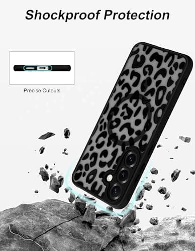 Aitipy Compatible with MagSafe Case for Samsung Galaxy S24 FE, Cute Black Cheetah Aesthetic Pattern Magnetic Design Phone Case, Soft TPU Protective Phone Cover for Women Girls-Leopard Print - Thumbnail 5