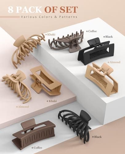 OPAUL Large Matte Square Nonslip Hair Claw Clips, 4.75" Strong Hold Big Neutral Hair Accessories for Long Hair for Women and Girls (8 Pack) - Thumbnail 5