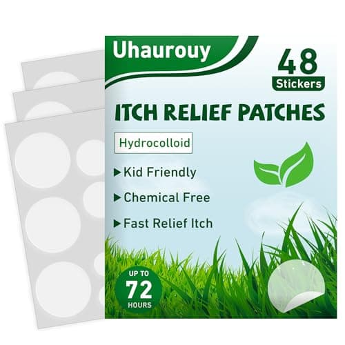 Uhaurouy Bug Bite Itch Relief Patches for Kids & Adults – Hydrocolloid Stickers Prevent Scratching and Absorb Fluids, Soothe Itching, Gentle & Skin-Friendly, Waterproof, 3 Sizes (48 Count) - Image 1