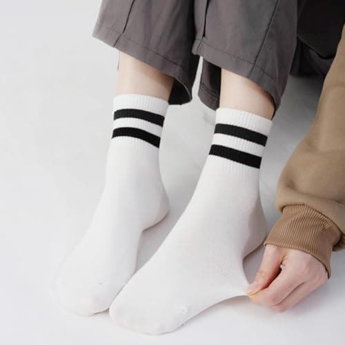 SISOSOCK Quarter Crew Cotton Socks for Women Striped Athletic Casual Breathable Socks 10 Pairs with Gifts Box - Thumbnail 6