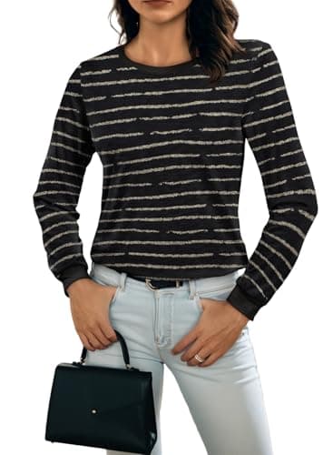 BLENCOT Long Sleeve Shirts for Women Casual Polka Dot Blouses Loose Fit Fall Tees Sweater Spring Graphic Basic Business Leopard Sweatshirts Medium Stripe Black - Image 1