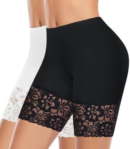 Ganado Slip Shorts for Under Dresses Women Anti Chafing Shorts Underwear Seamless Under Dress Lace Boyshorts Panties(Black+white,XXX-Large) - Image 1