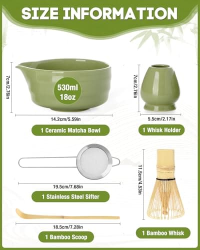 Matcha Whisk Set - 5PCS Matcha Set Includes 17OZ Chawan with Spout, Bamboo Chasen Whisk with Ceramic Holder, Matcha Scoop and Stainless Sifter, Matcha Kit for Ceremony, Gift for Matcha Lovers - Thumbnail 2