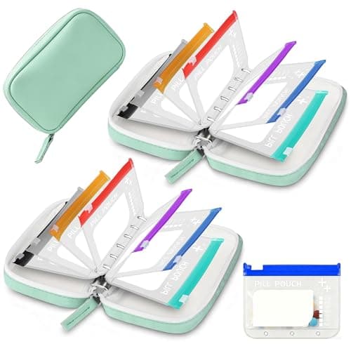 NeLiangIA 2 Pack Mint Green Weekly Pill Organizer, Waterproof Travel Pill Organizer with 7 Color Pouches, Pastilleros para Medicamentos, Travel Medicine Organizer for Gift & Family Use