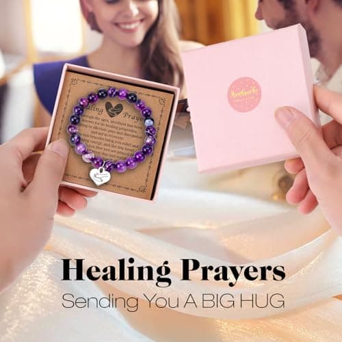 Encouragement Healing gifts,Natural Stone Amethyst Bracelet for Women ,Those Facing Illness or Anxiety to Get Well Soon, Inspirational Gifts on Thanksgiving Christmas Valentine's Day (Agate amethyst) - Thumbnail 3