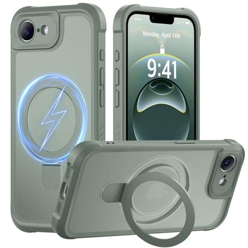 MOCCA for iPhone 17e Case & iPhone 16e Case with Magnetic Invisible Stand [Full Camera Protection][Compatible with Magsafe] Military Drop Shockproof Translucent Matte Phone Case Cover 6.1",Calke Green - Image 1