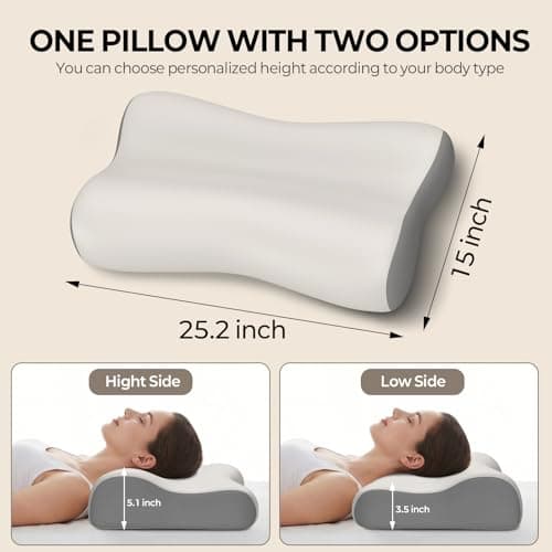 Polovo Cervical Neck Pillow for Pain Relief - Ergonomic Side Sleeper Pillow for Deep Sleep, Contour Memory Foam Pillows for Sleeping Bed Pillow for Side Back Stomach Sleepers with Cooling Pillowcase - Thumbnail 5