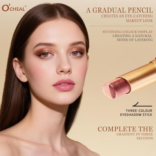 O'CHEAL 3 Color Gradient Eyeshadow Stick Matte Shimmer Waterproof Long-lasting Crease-proof & easy to apply, suitable for dailymakeup touch-ups，Eye shadow pen for Make Up 03#Fine Glitter Orange - Thumbnail 2