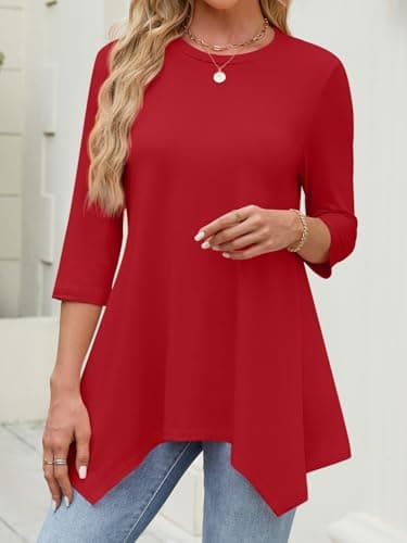 JUSTFASHIONNOW 3/4 Sleeve Tunic Tops for Women Loose Fit Dressy Casual Blouses Fall Shirts Christmas Tops Plus Size Womens Clothing（Red，X-Large - Thumbnail 5