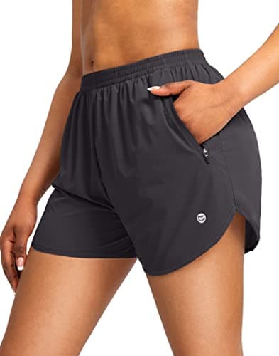 G Gradual Women's Running Shorts with Zipper Pockets Quick Dry Athletic Workout Gym 3" Short Shorts for Women with Comfy Liner, Dark Grey, Large - Image 1