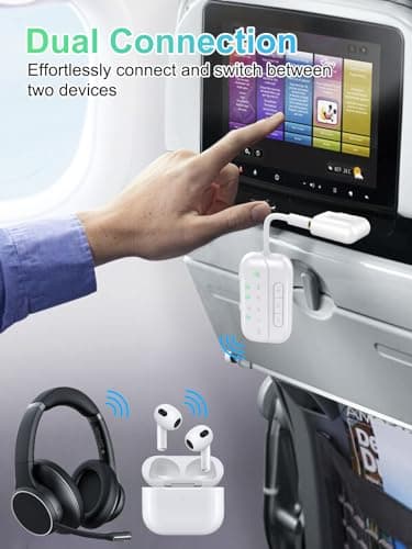 2026 Upgraded Pro Bluetooth 5.4 Transmitter Receiver,2-in-1 Airplane Wireless Adapter for Flight,TV,PC,Gym,Switch,Compatible with 2 AirPods/Headphones;Audio AUX Receiver for Car/Home Stereo - Thumbnail 3