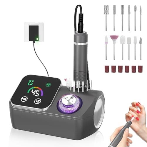 PYVOLA Professional Electric Nail Drill E-File Machine - 45,000 RPM Corded Nail Drills Kit with Low Noise & LED Display for Shaping, Removing & Polishing Acrylic Gel Nails for Salon Home - Image 1