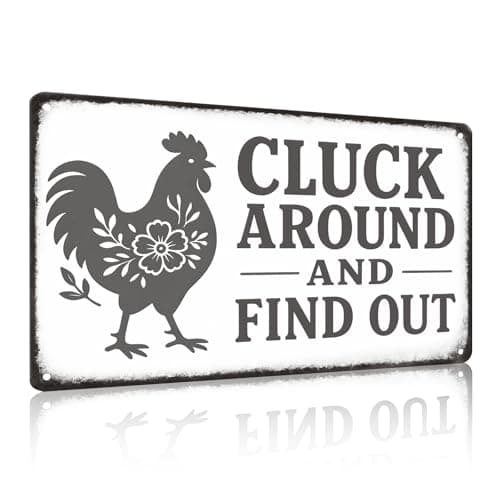 VOXGET Chicken Coop Tin Sign Farmhouse Wall Decor, Funny Rustic Chicken Decor for Kitchen Home Garden Poultry Habitat, Vintage Metal Sign Wall Art for Farmers, 12 x 8 Inch (Gray) - Image 1