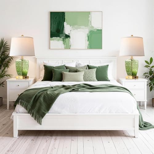 QiMH Glass Table Lamps for Living Room, Modern Bedside Lamps for Night Stands with USB A+C Ports, 3-Way Dimmable Touch Lamp for Bedroom Set of 2 with White Linen Shade Home Decor, Green - Thumbnail 6