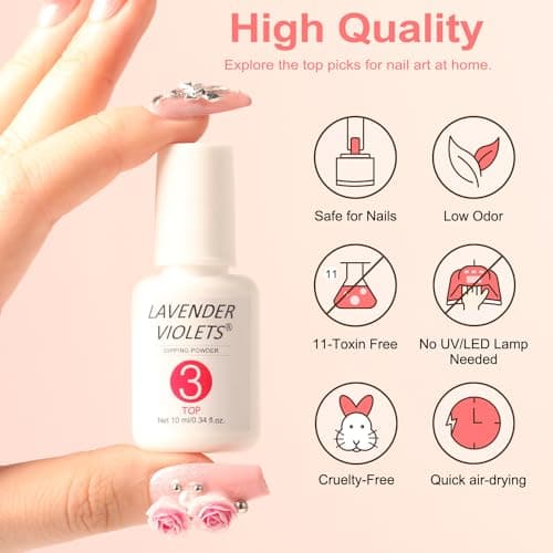 Lavender Violets Dip Powder Liquid Set with Nail Primer, Activator, Base and Top Coat Long Lasting for Dip Powder Nail Kit J781 - Thumbnail 5