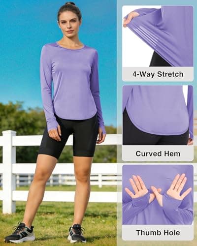 Womens Sun Shirts UPF 50+ Long Sleeve Sun Protection Clothing Moisture Wicking Dry Fit Lightweight Workout Running Hiking Outdoor Athletic Tops Purple M - Thumbnail 6