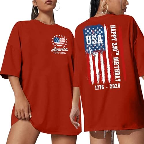 Women 250th Anniversary American Shirts Oversize American Flag Shirts USA Patriotic Casual Shirt Short Sleeve Tops - Image 1