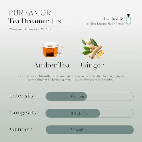 PUREAMOR Pheromone Perfume for Women, Tea Dreamer Extrait de Parfum – Fresh Amber Tea & Ginger Scent, Long Lasting Fragrance, 0.4 oz / 12 ml Travel Size - Thumbnail 3
