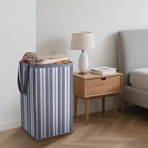 Laundry Basket，74L Laundry Hamper Large Collapsible,Durable, Waterproof & Space-Saving Storage for Clothes, Toys, blankets (Gray Striped, 2PCS) - Thumbnail 6